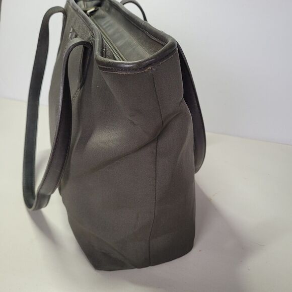 Coach Vintage Gray Neoprane Shoper Tote Shoulder Bag Leather Trim Zipper Soft - Picture 5 of 14
